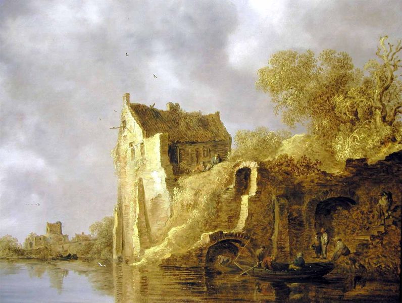 River landscape with a ruin